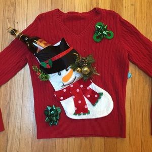 Ugly Christmas sweater! Holds fill bottle of wine!